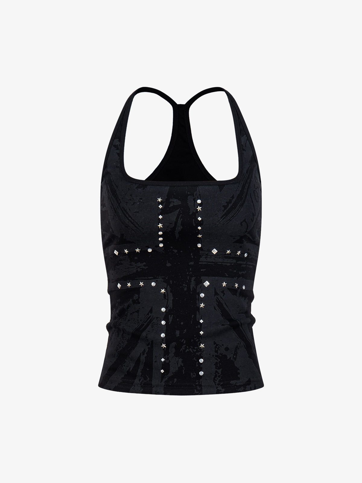 Union Jack Graphic Racerback Tank Top Studded Cotton Blend Tank