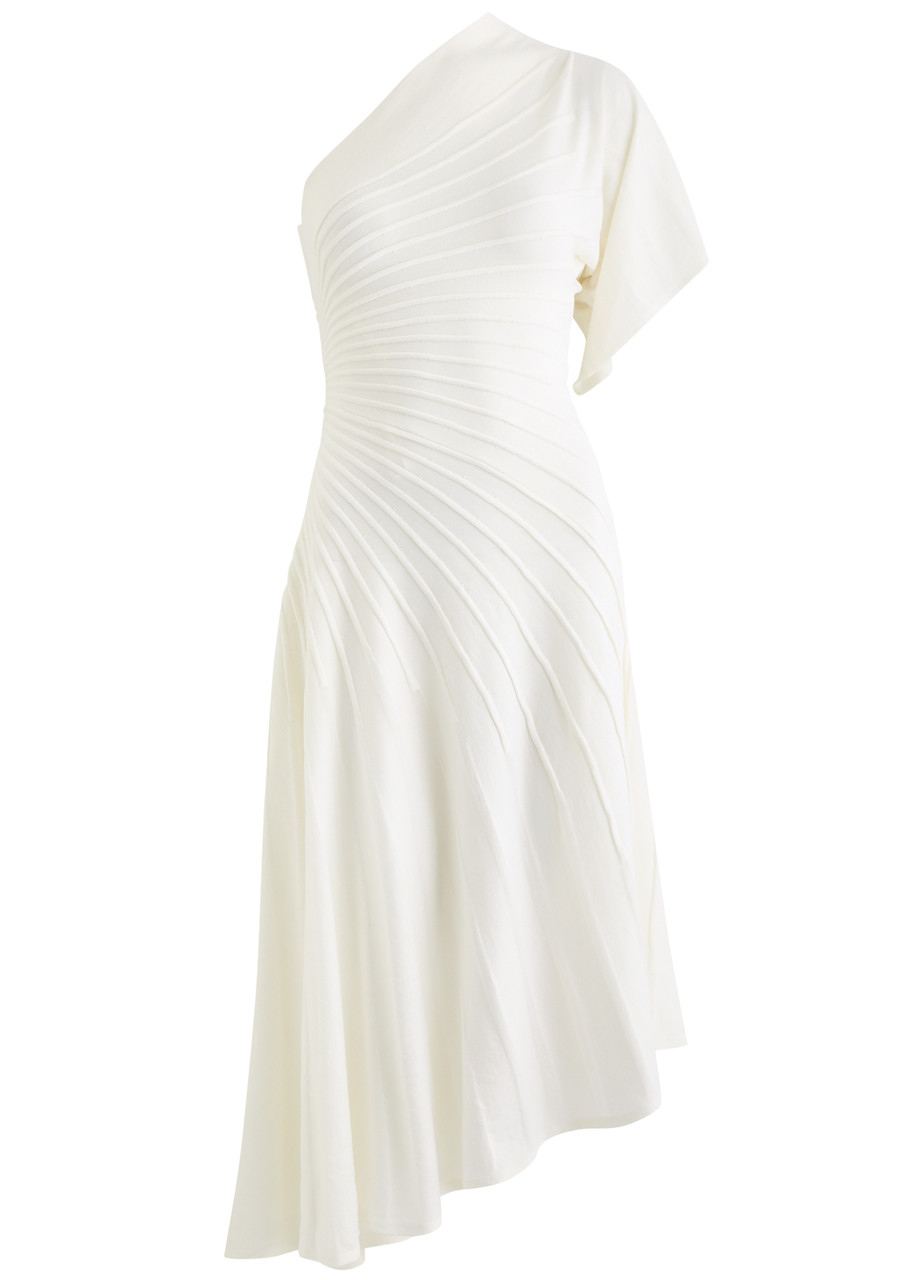 Alaa One-shoulder Asymmetric Wool Midi Dress - White - S