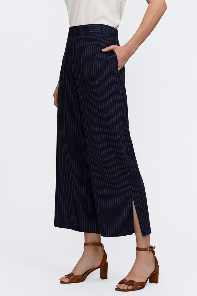 Jenna Pinstripe Linen Crop Length Pant