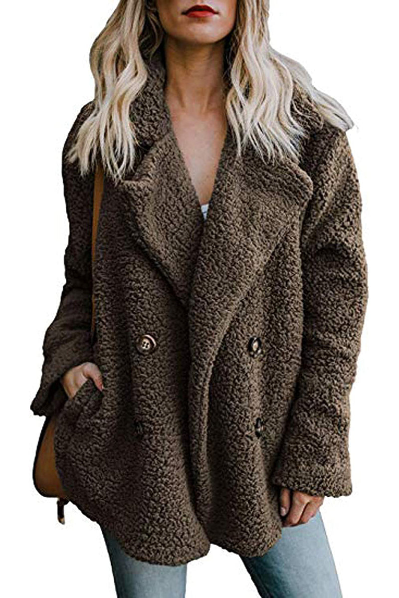 Faux Fur Coat Fuzzy Cardigan Warm Fleece Jacket - Zeagoo- Khaki S