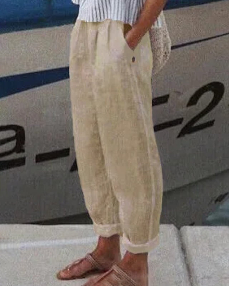 Zeagoo Casual Baggy Elastic Waist Trouser Wide Leg Pant With Pocket - Khaki S