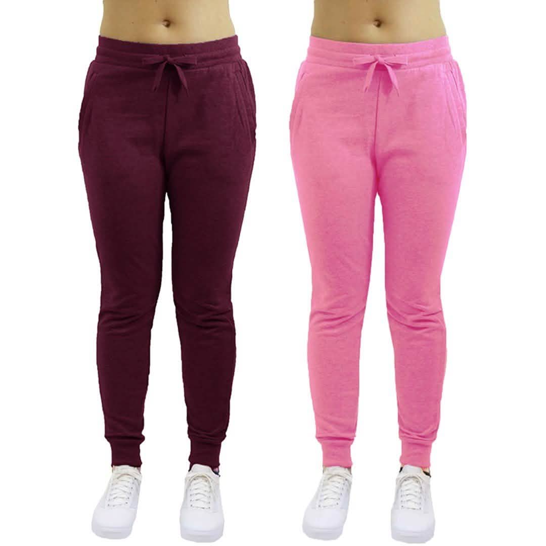 -Pack: Galaxy By Harvic Women's Heavyweight Fleece-Lined Joggers - BurgundyPink