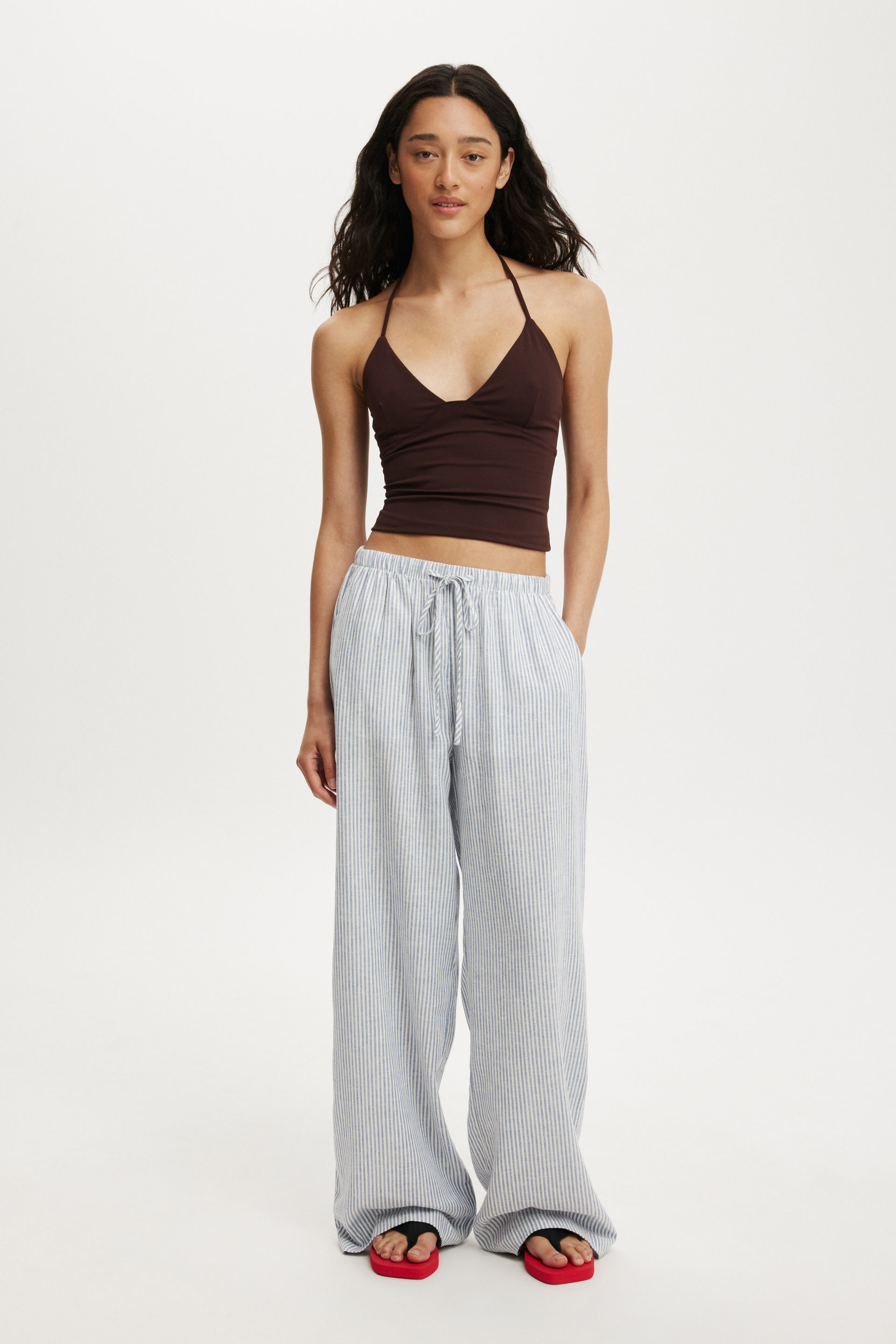 Cotton On Women - Haven Wide Leg Pant - Gigi stripe elemental blue
