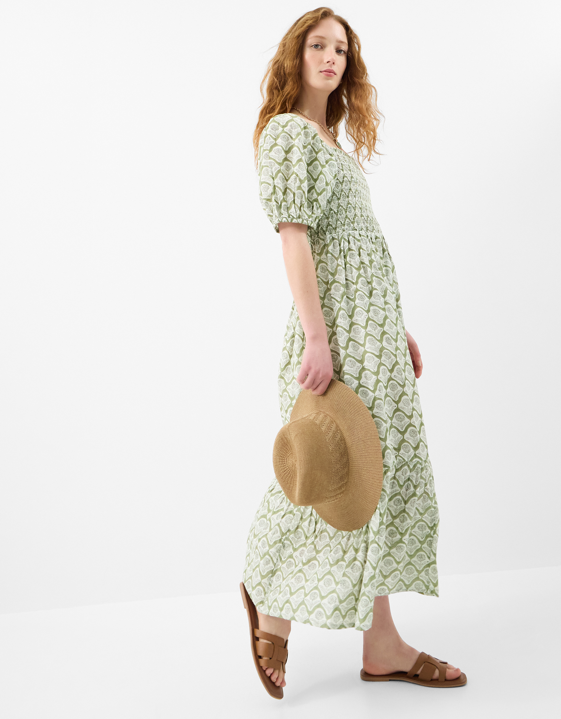 Accessorize Cotton Floral Print Puff Sleeve Maxi Dress Green, Size - Summer Holiday Dress