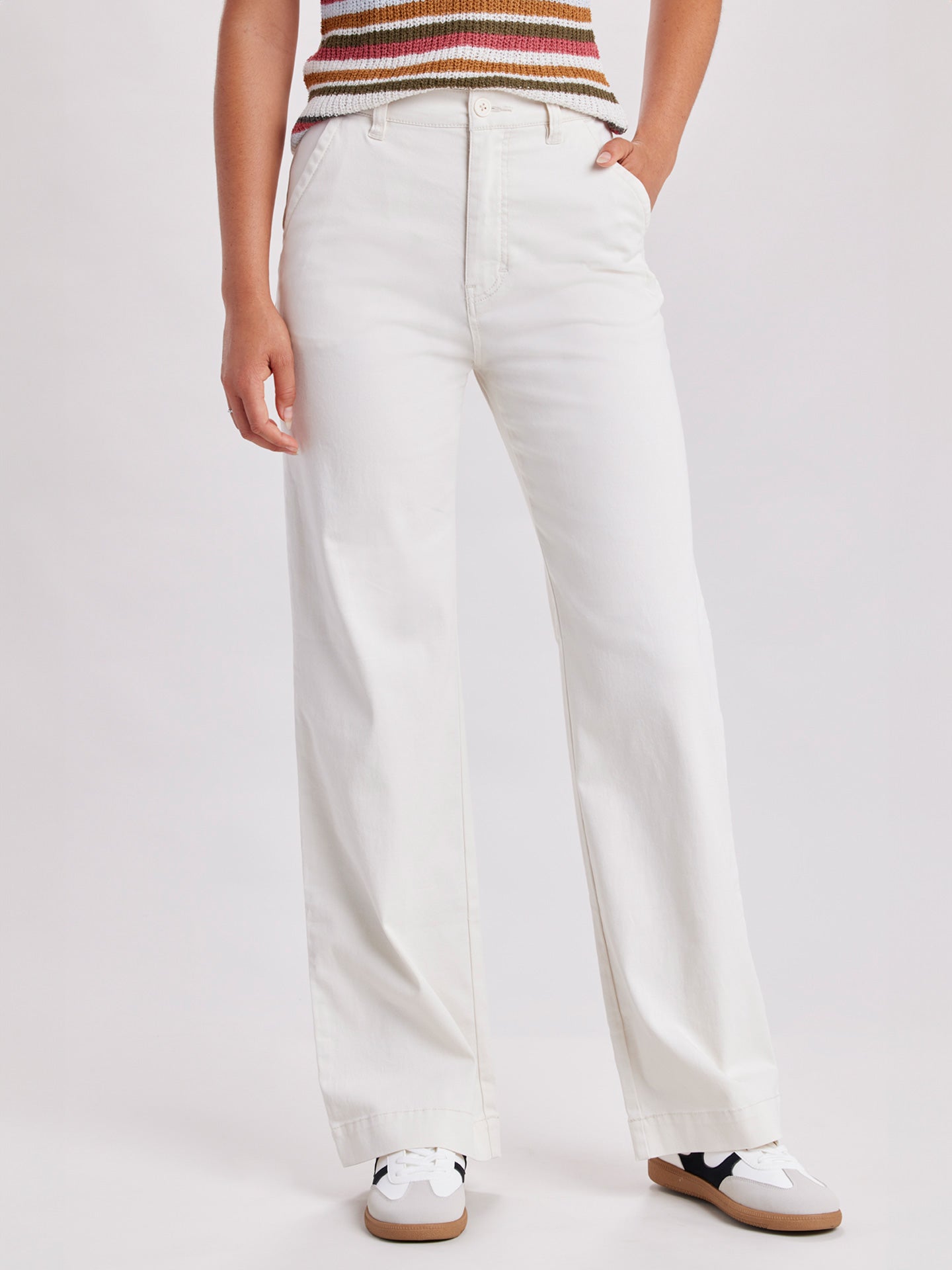 Women's Pant Wide Leg Cooper Twill Supplies High-rise Cotton BY UNIONBAY, Stone