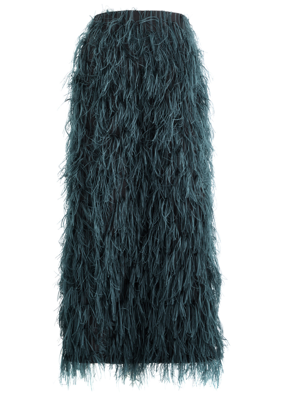 Roksanda Arion Fringed Woven Midi Pencil Skirt - Navy - S
