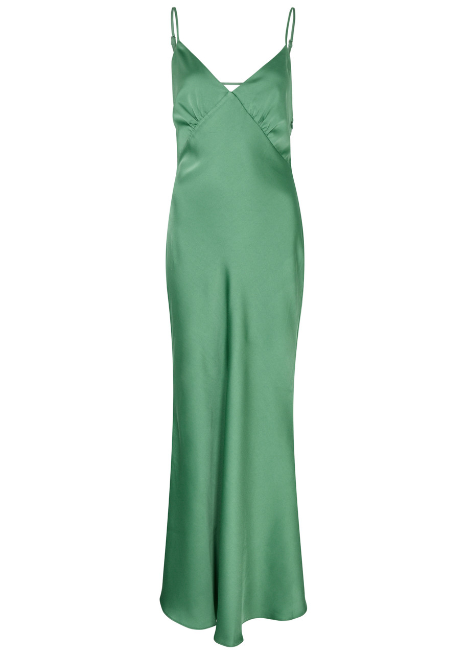 Misha Vida Satin Maxi Slip Dress - Teal - S - S