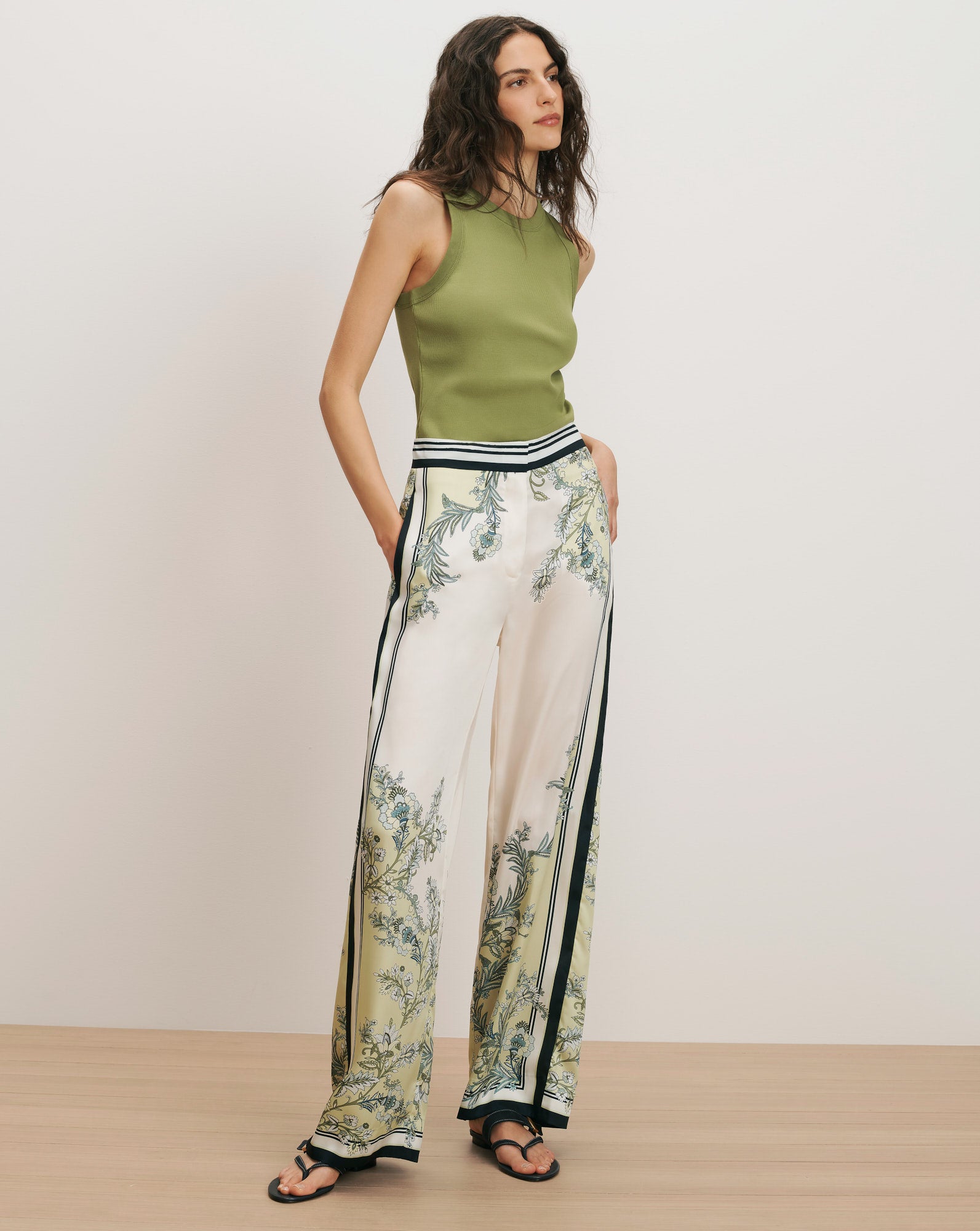 Veronica Beard Grigore Wide-Leg Pant Light Pistachio Multi