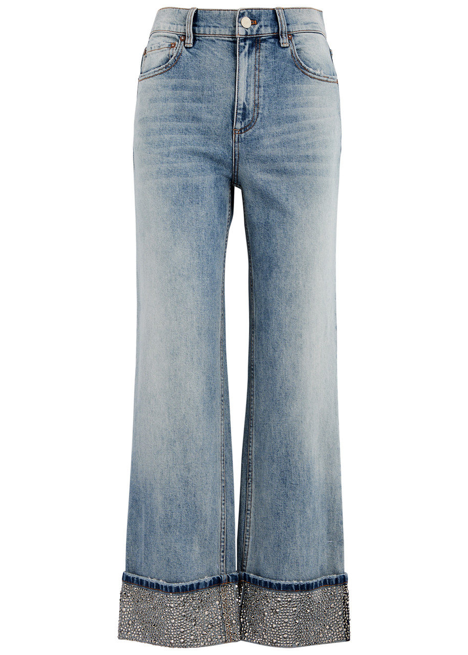 Alice + Olivia Weezy Crystal-embellished Wide-leg Jeans - Denim - W S