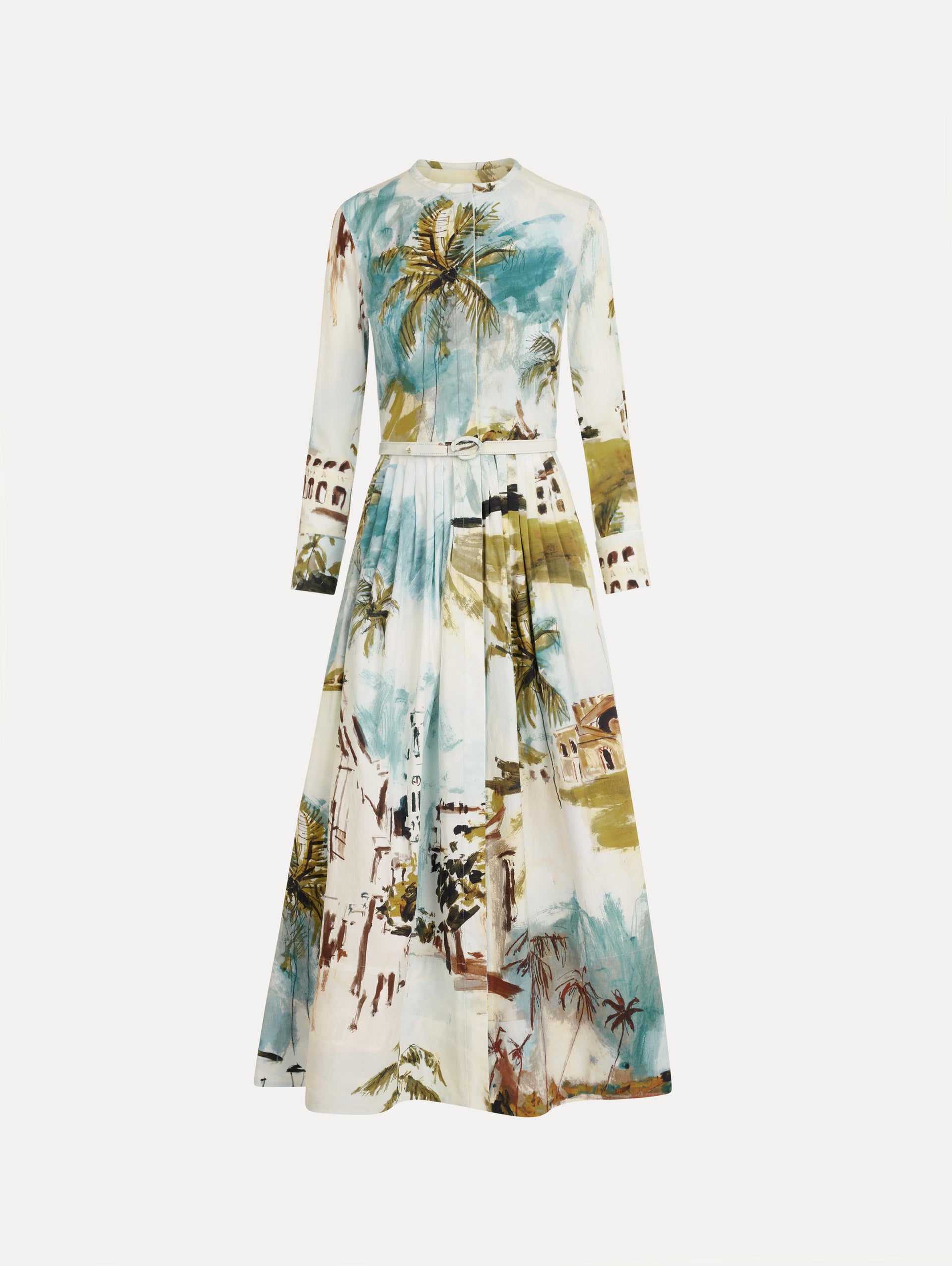 Dominican Landscape Cotton Poplin Short-Sleeve Dress