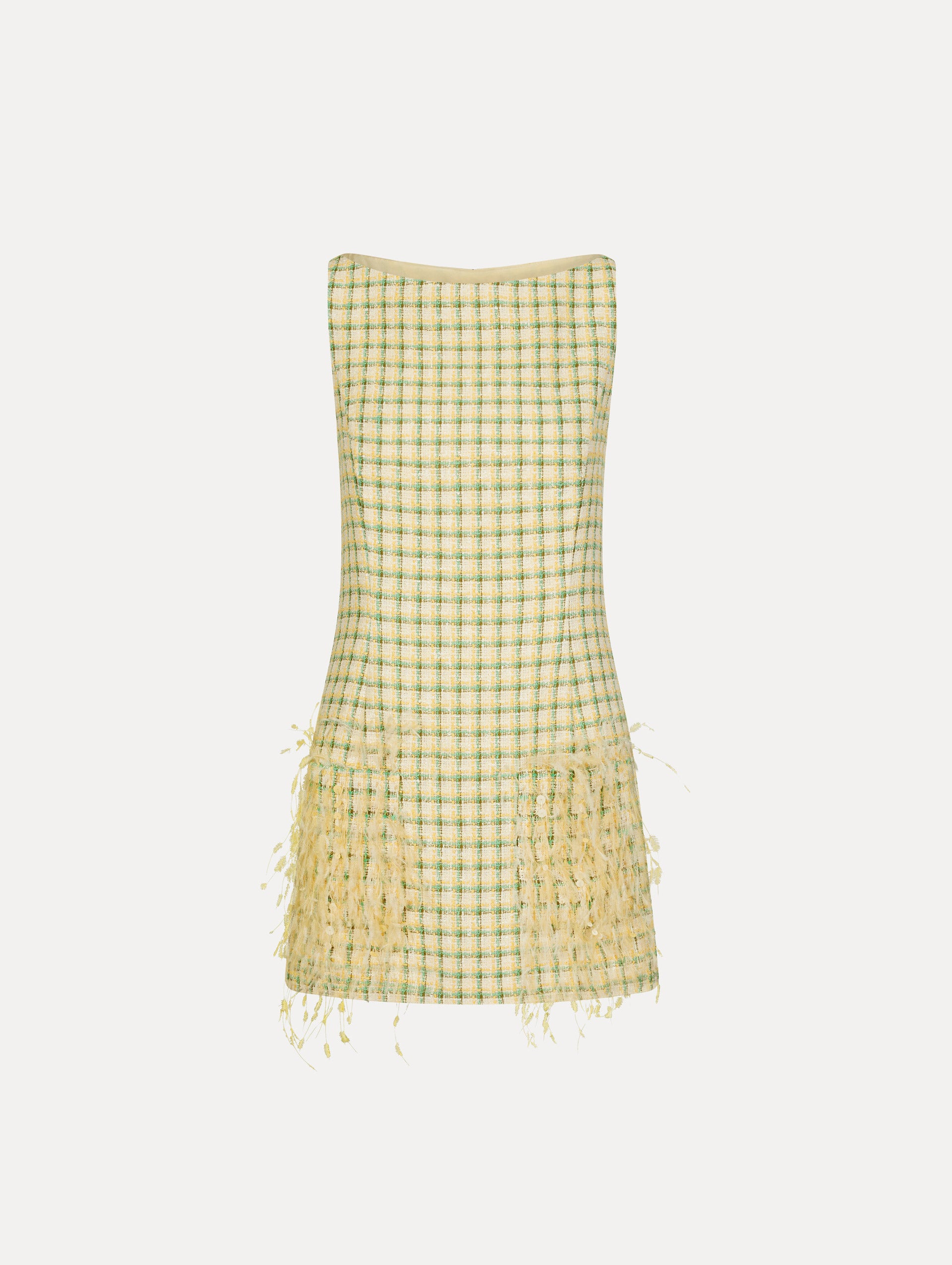 Point dEsprit Feather Embroidered Checked Tweed Dress