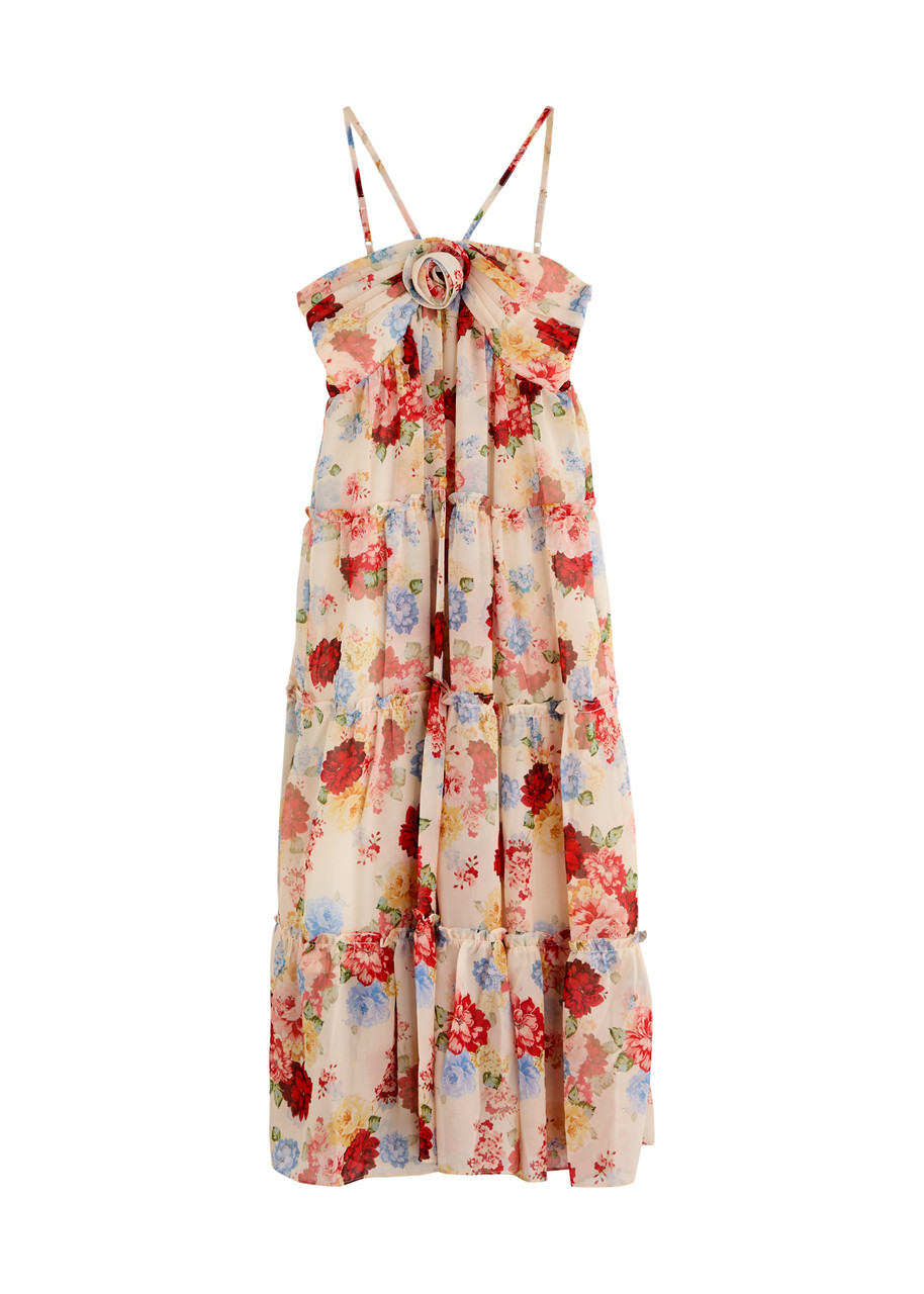 Marlo Kids Holiday Floral-print Chiffon Dress