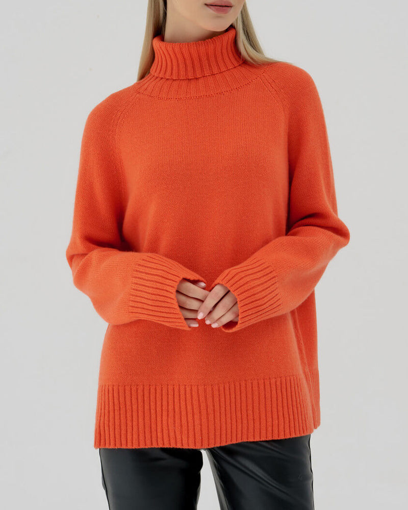 Turtleneck Sweater Casual Loose Knitted Pullover Tops - Orange S