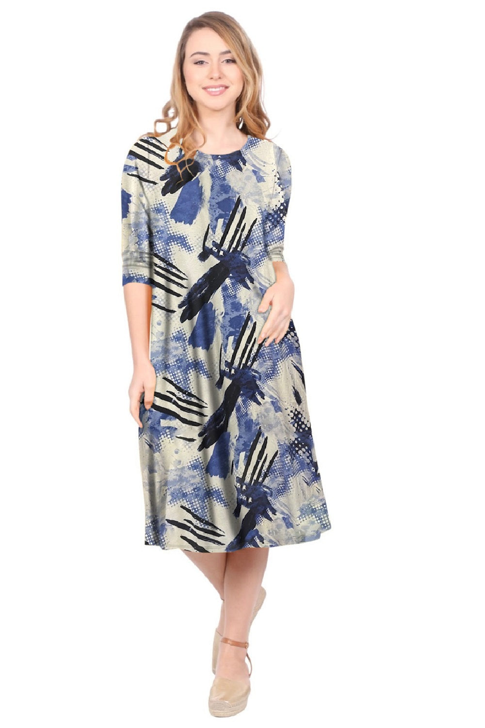 Past The Knee Shirt Dress - Comfortable A-Line Silhouette - Midnight Moon Large