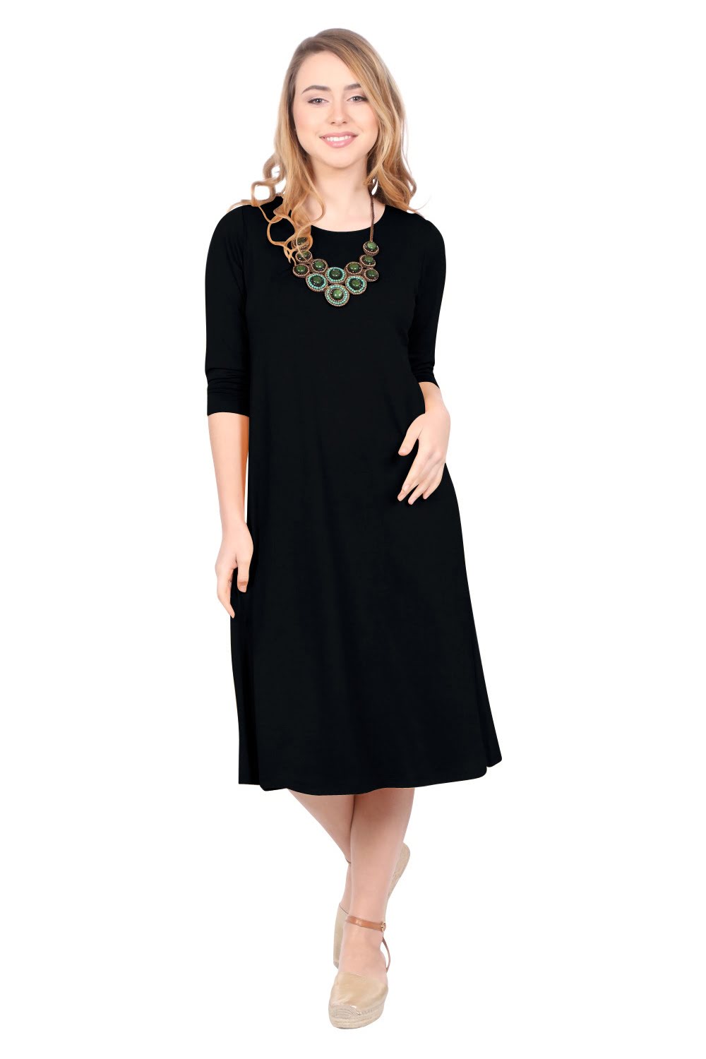 Past The Knee Shirt Dress - Comfortable A-Line Silhouette - Black Large