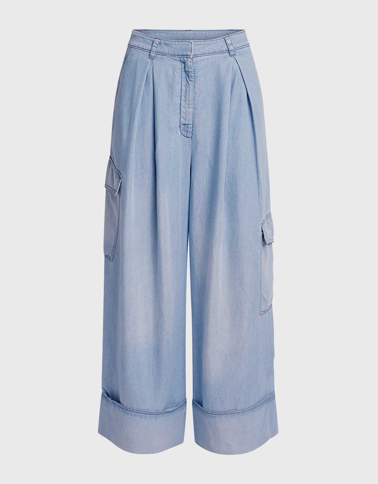 Tibi Light Weight Denim Pleated Cargo Pant -
