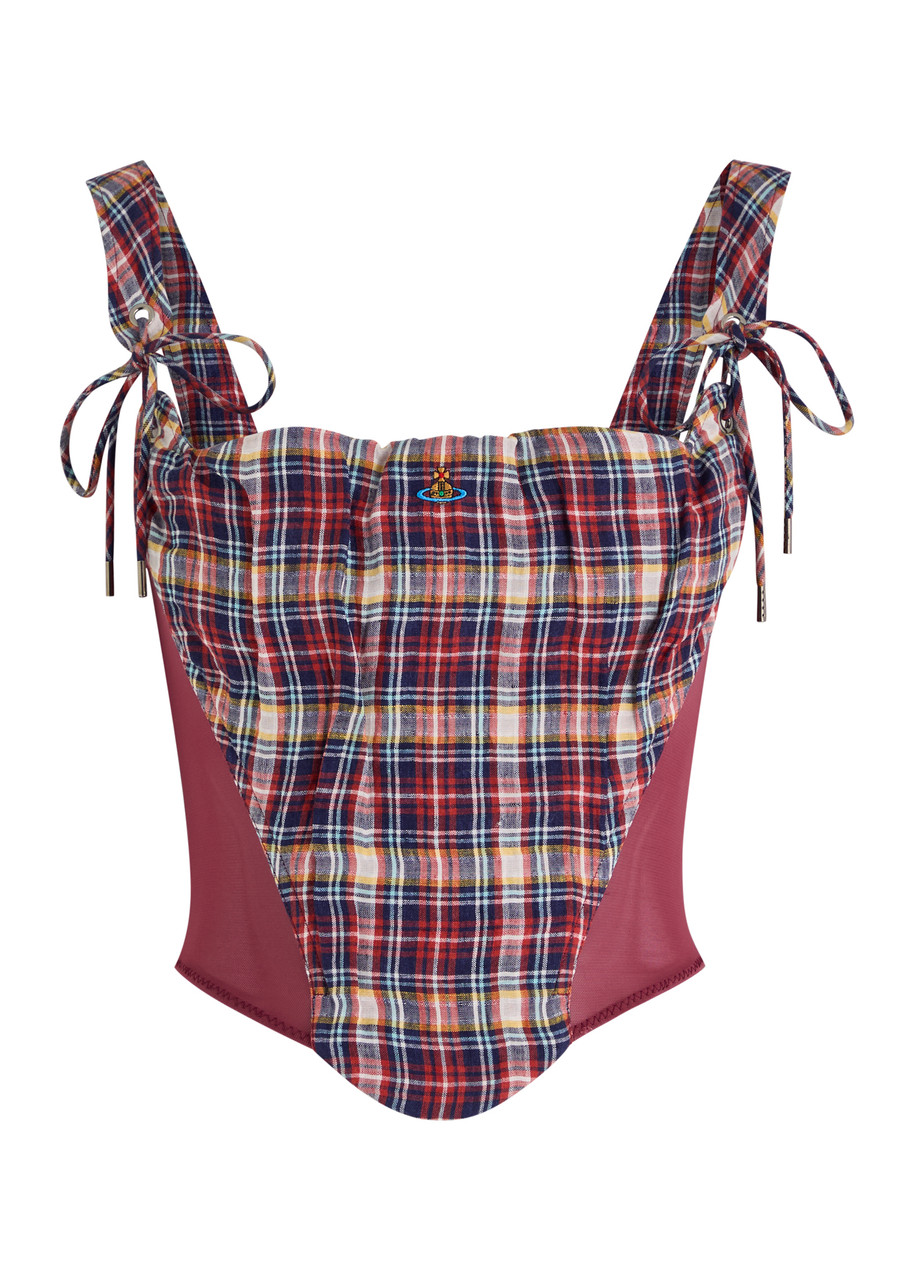 Vivienne Westwood Puppy Checked Linen-blend Corset - Red - S