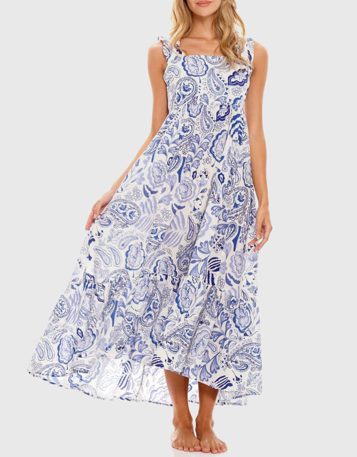 The Lazy Poet Mika Persian Blue Ruffle Straps Midi Dress