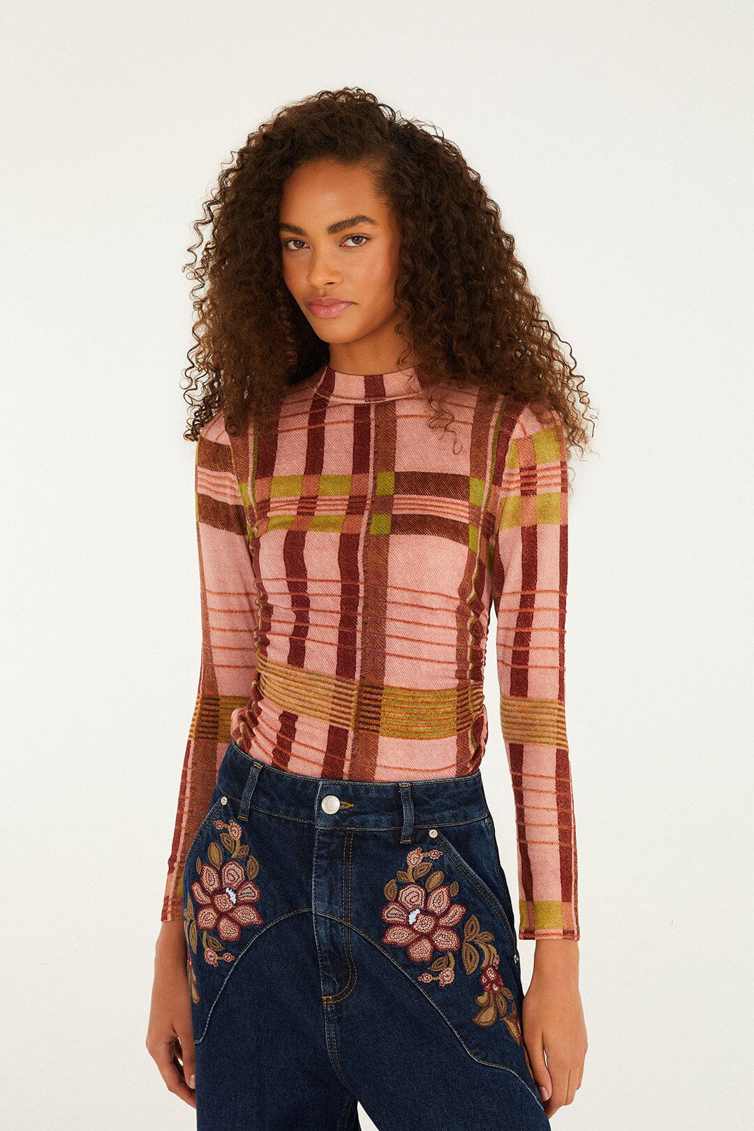 Thalita Long-Sleeve Knitted Top, TARTAN PINK