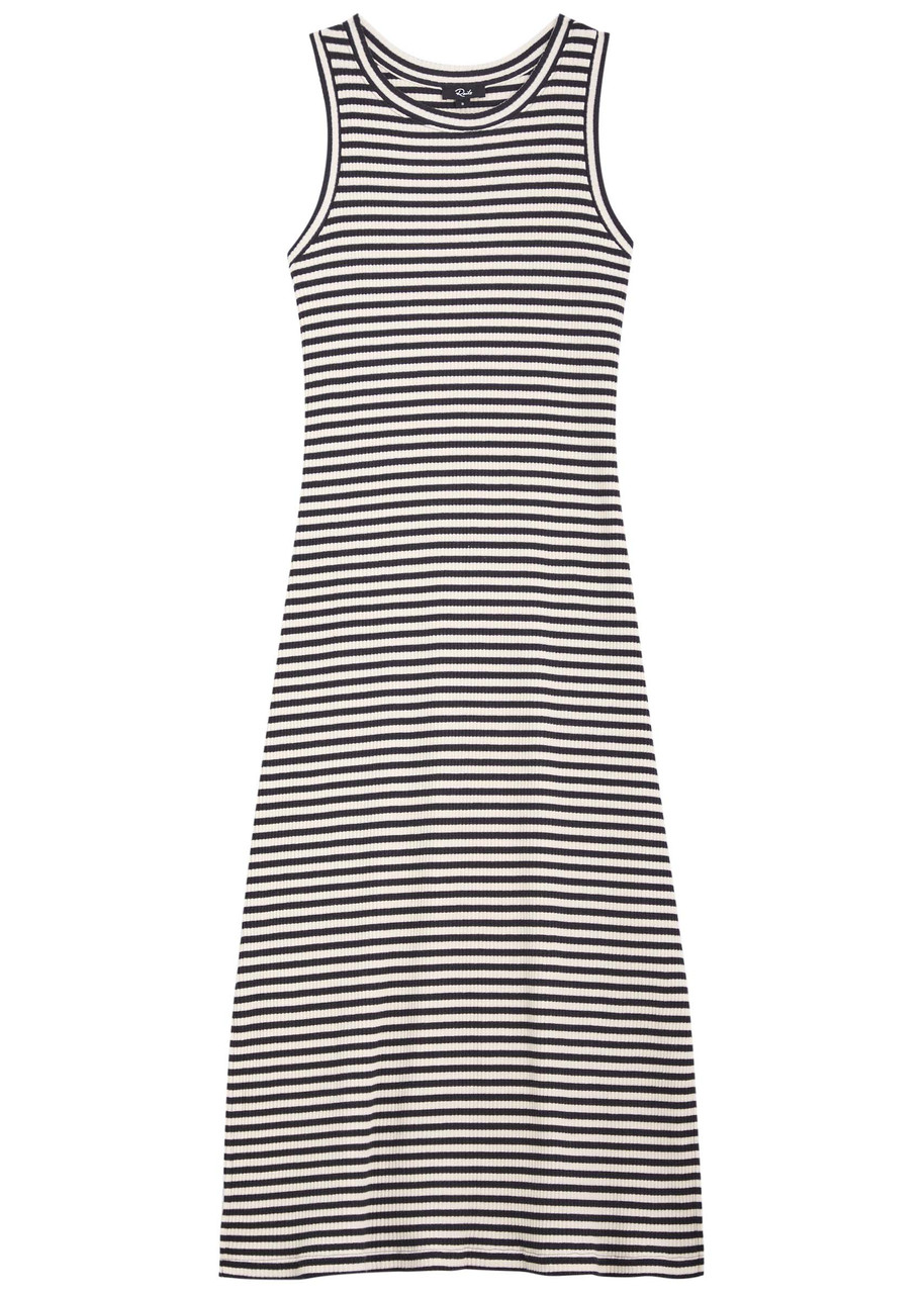 Rails Striped-intarsia Stretch-cotton Midi Dress - Black And White