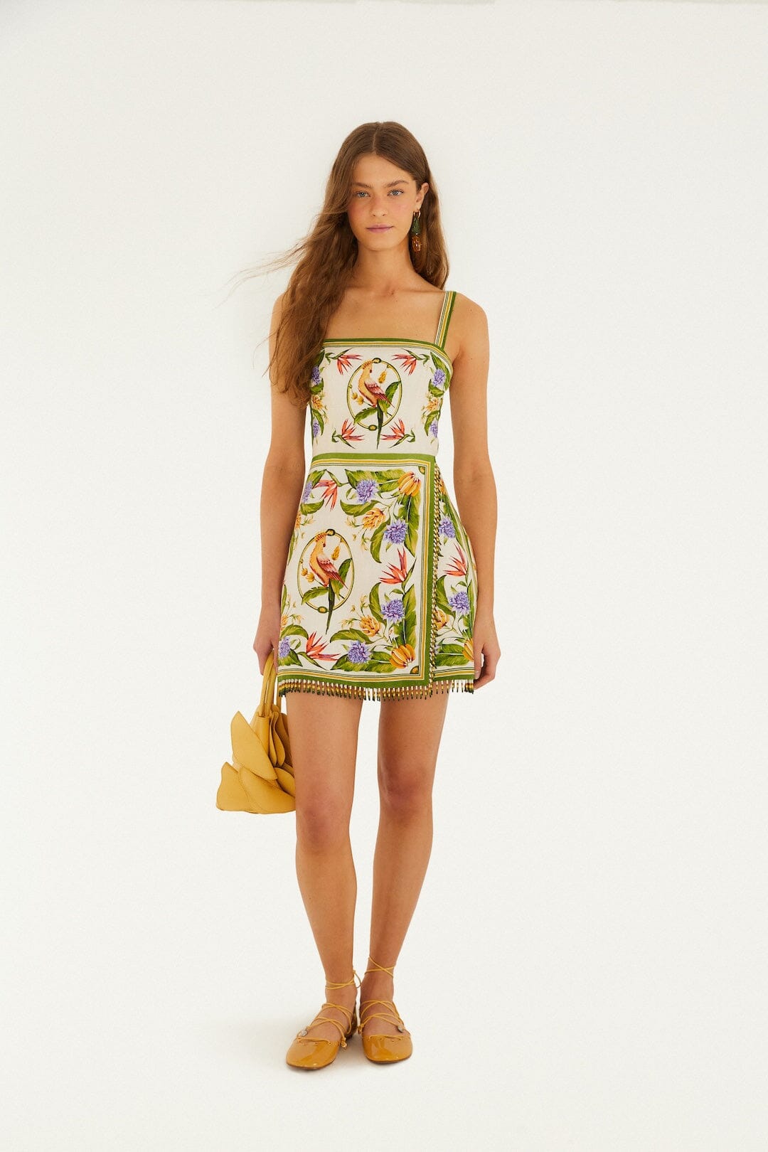 Sand Tropical Scarf Sleeveless Mini Dress, TROPICAL SCARF SAND
