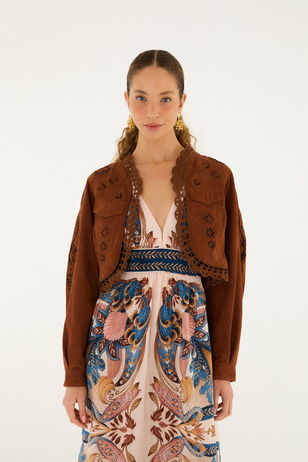 Caramel Richelieu Cropped Leather Jacket, CARAMEL