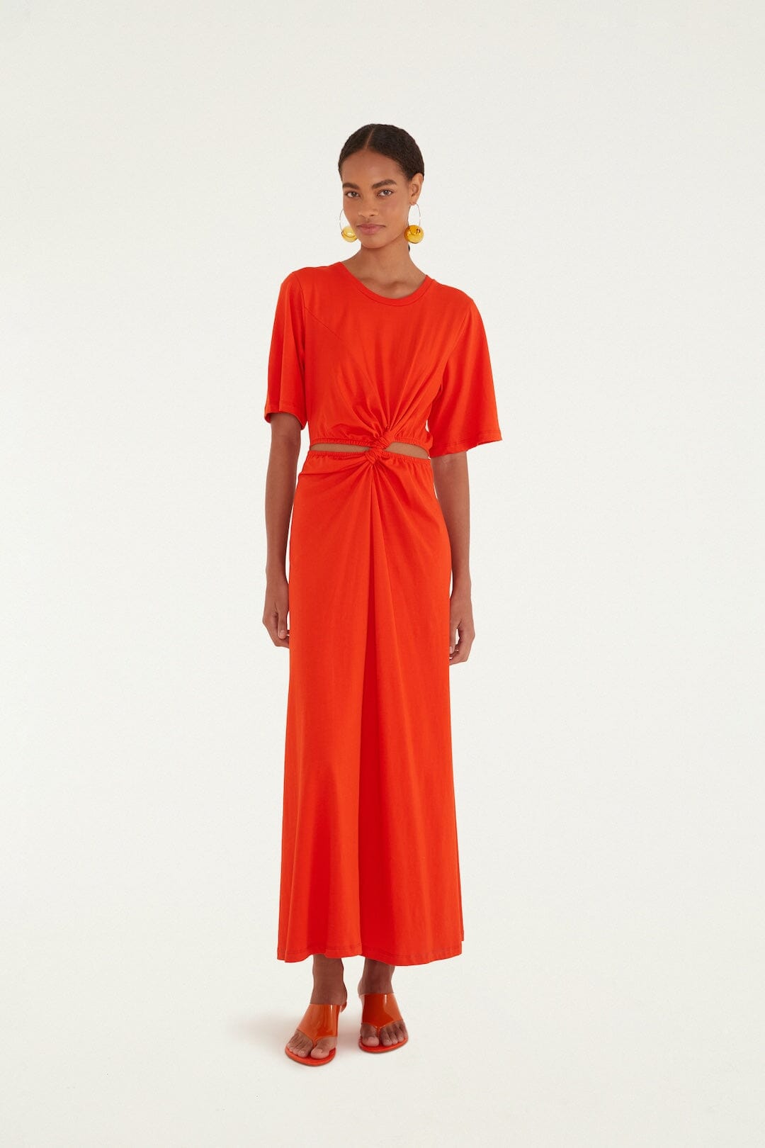 Red Artsy Flora Cut-Out Maxi Dress, RED