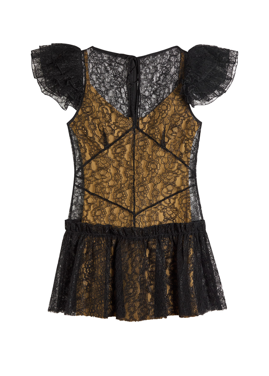 DE LA Vali Nephele Ruffled Lace Mini Dress - Black - S