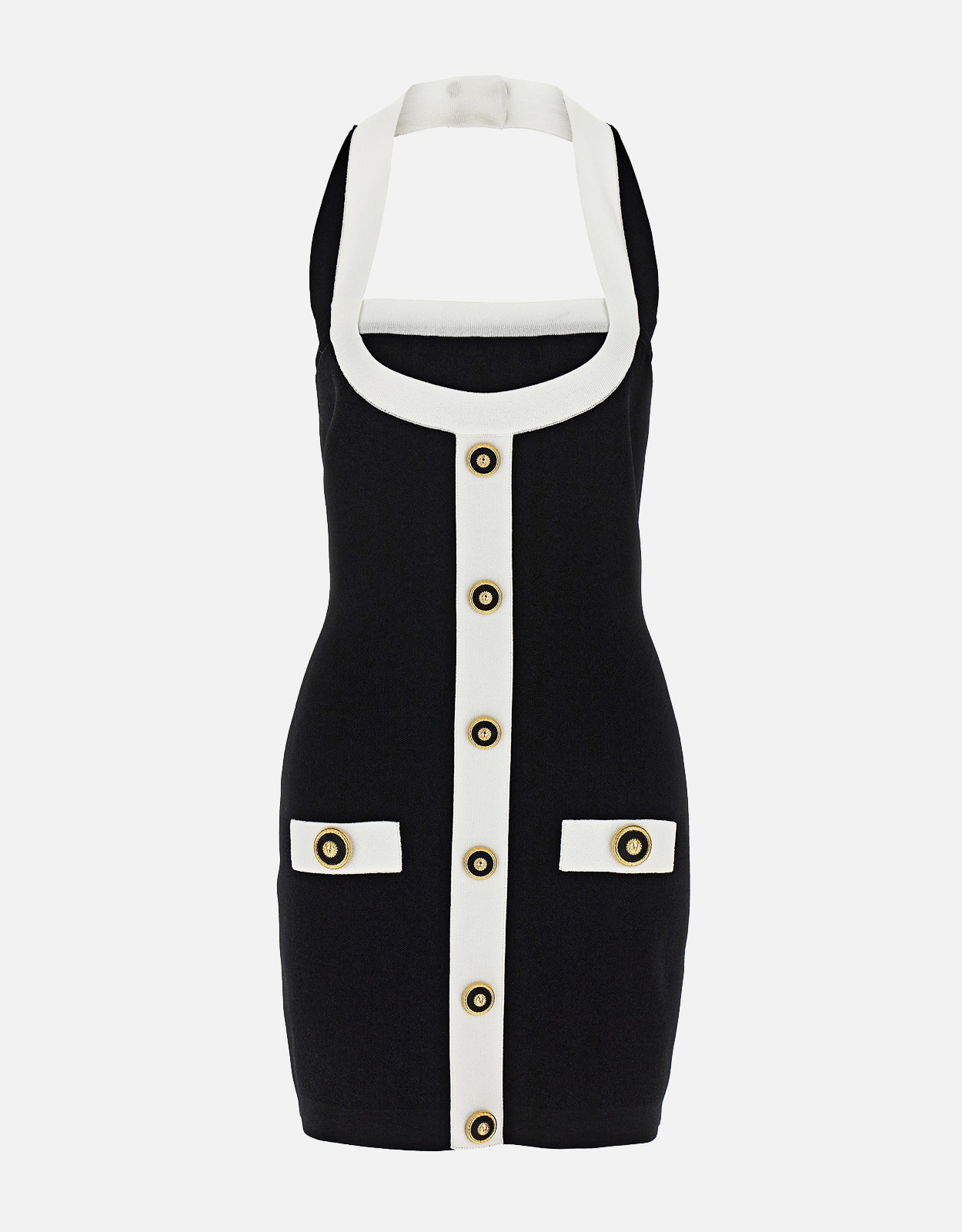 Balmain Two-Tone Halterneck Knit Mini Dress - FR