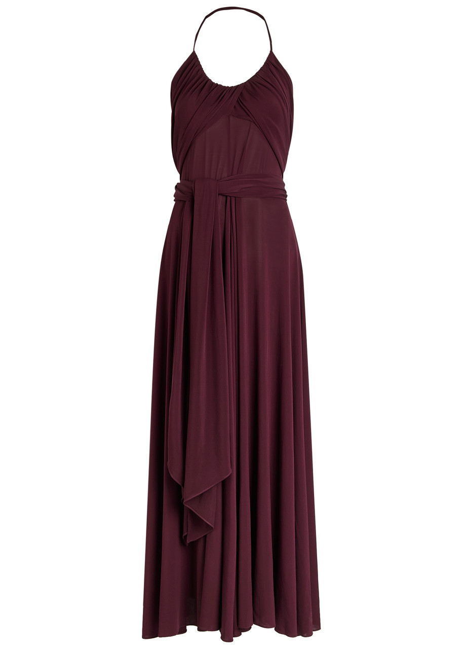 Alaa Draped Stretch-mesh Maxi Dress - Bordeaux - S