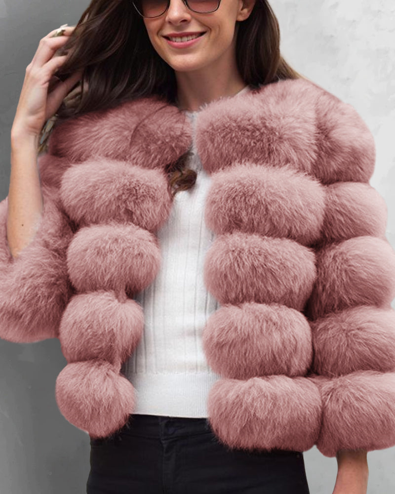 Faux Fox Fur Coat Short Jacket Winter Warm Outwear - Pink