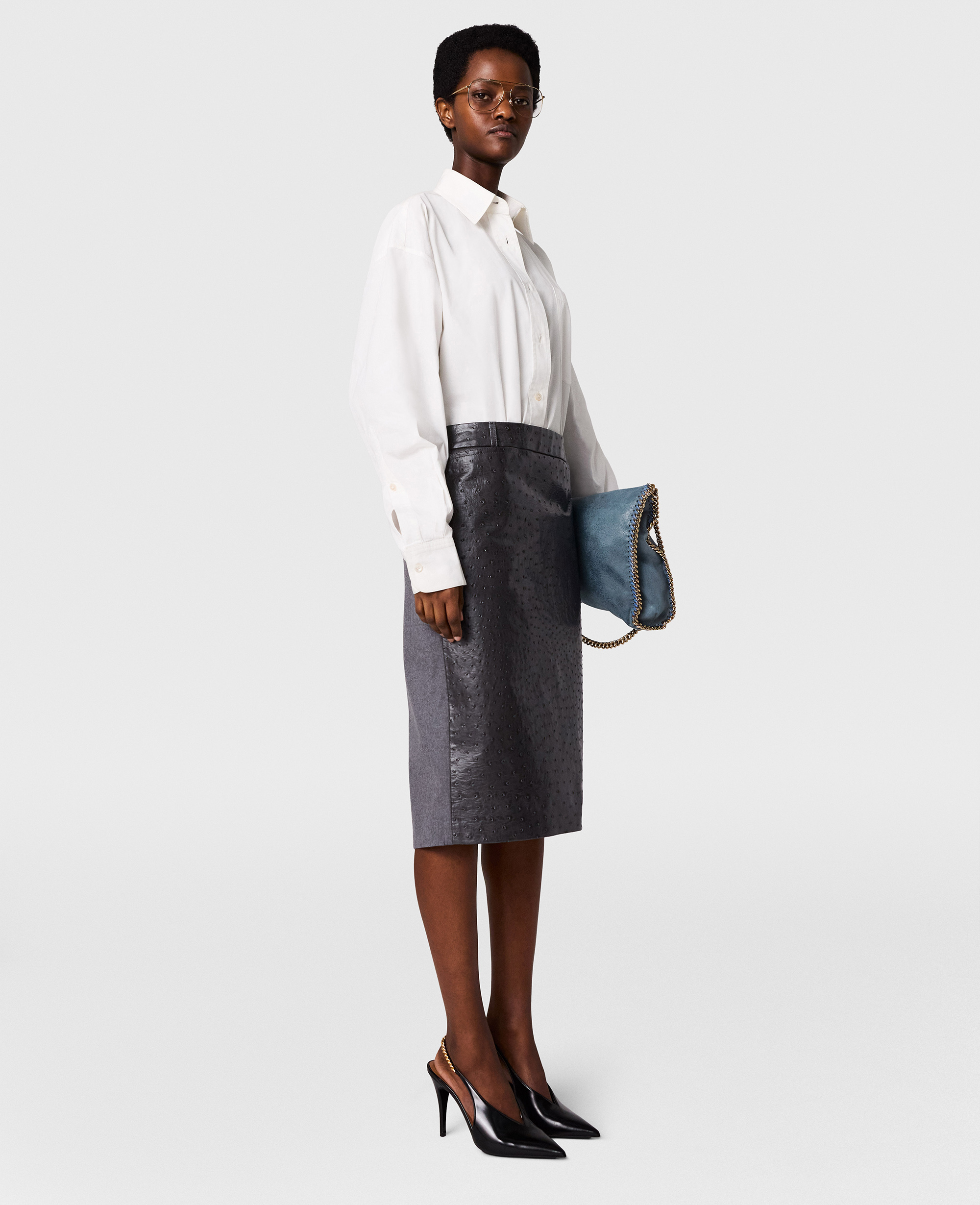Stella McCartney - Ostrich Texture Midi Skirt, Woman, Slate