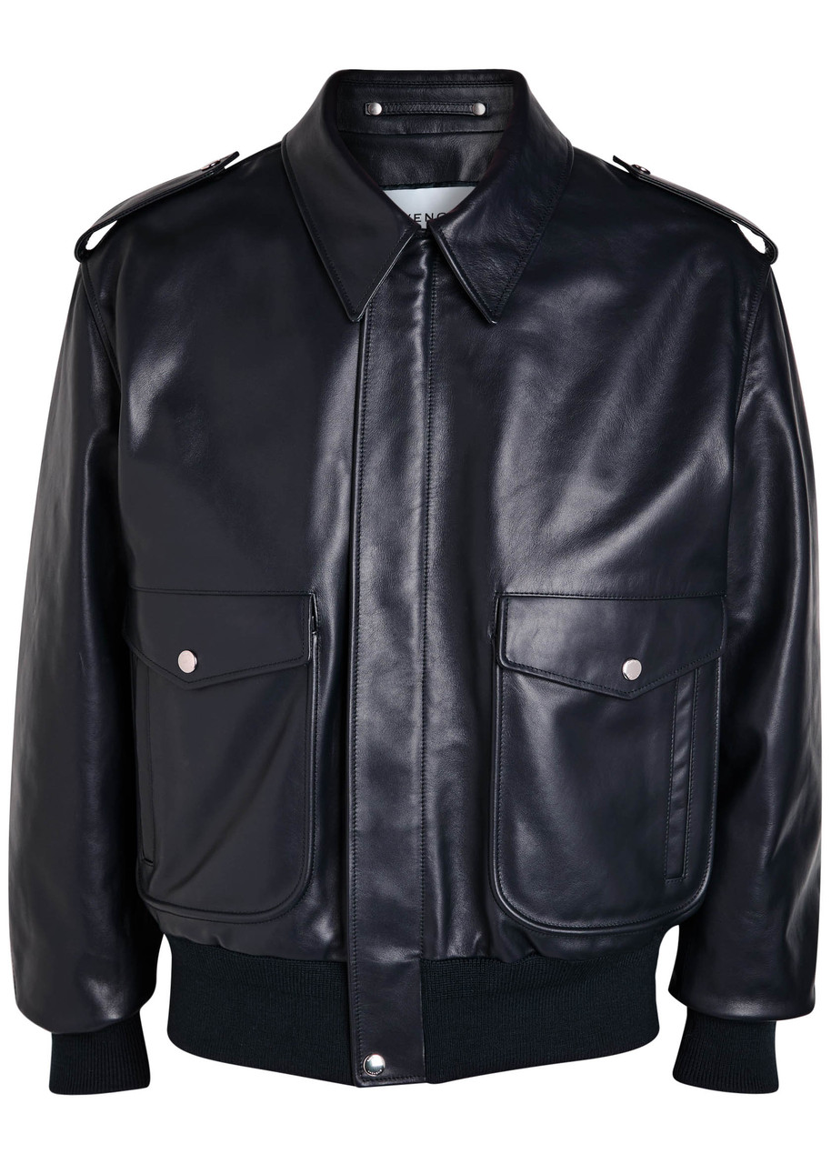 Givenchy Padded Leather Bomber Jacket - Navy - IT S