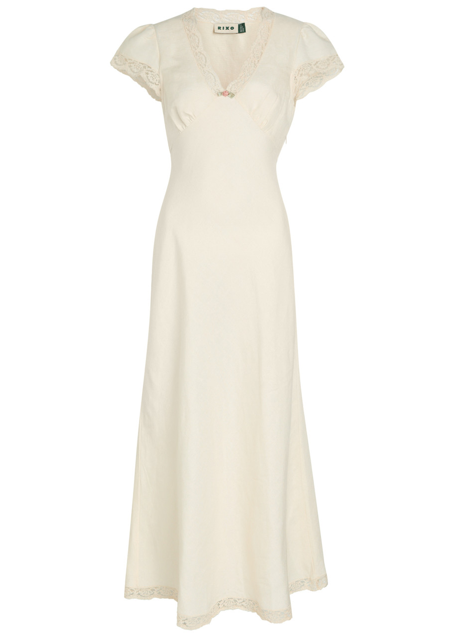 Rixo Clarice Lace-embellished Linen-blend Maxi Dress - Cream -