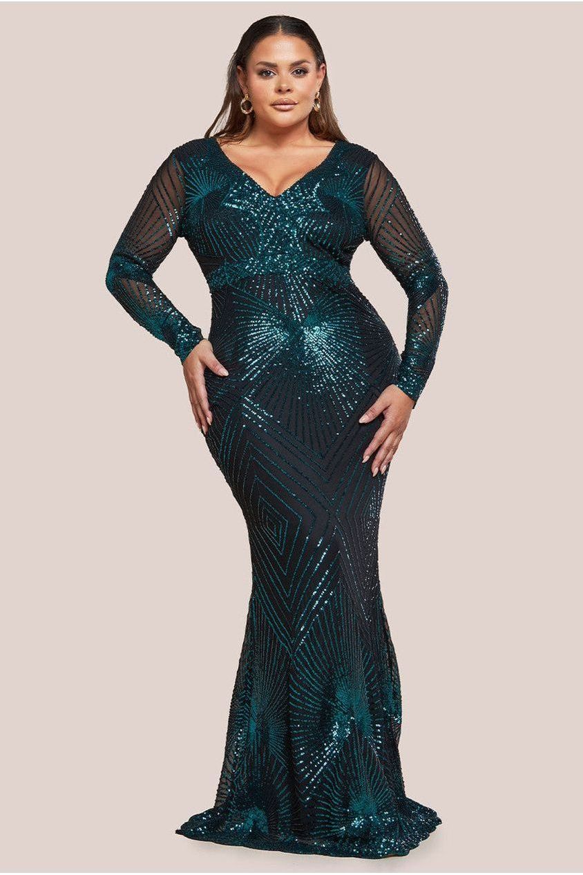 Goddiva Plus Starburst Sequin Maxi Dress