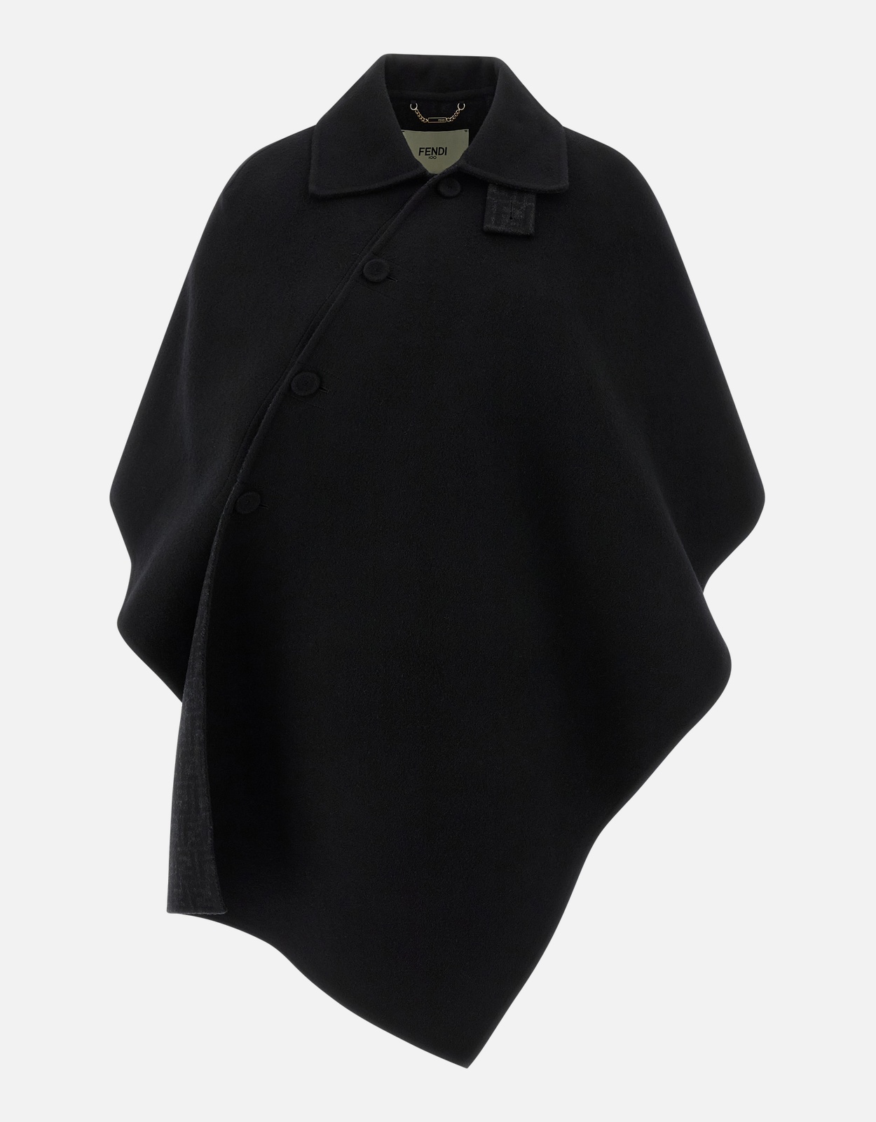 Fendi Black Wool Double Fabric Asymmetric Short Cape - IT