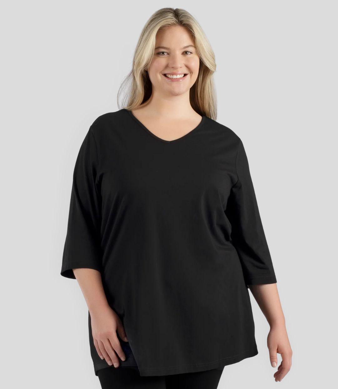 Stretch Naturals Lite Sleeve V-Neck Tunic Basic Colors, X Black