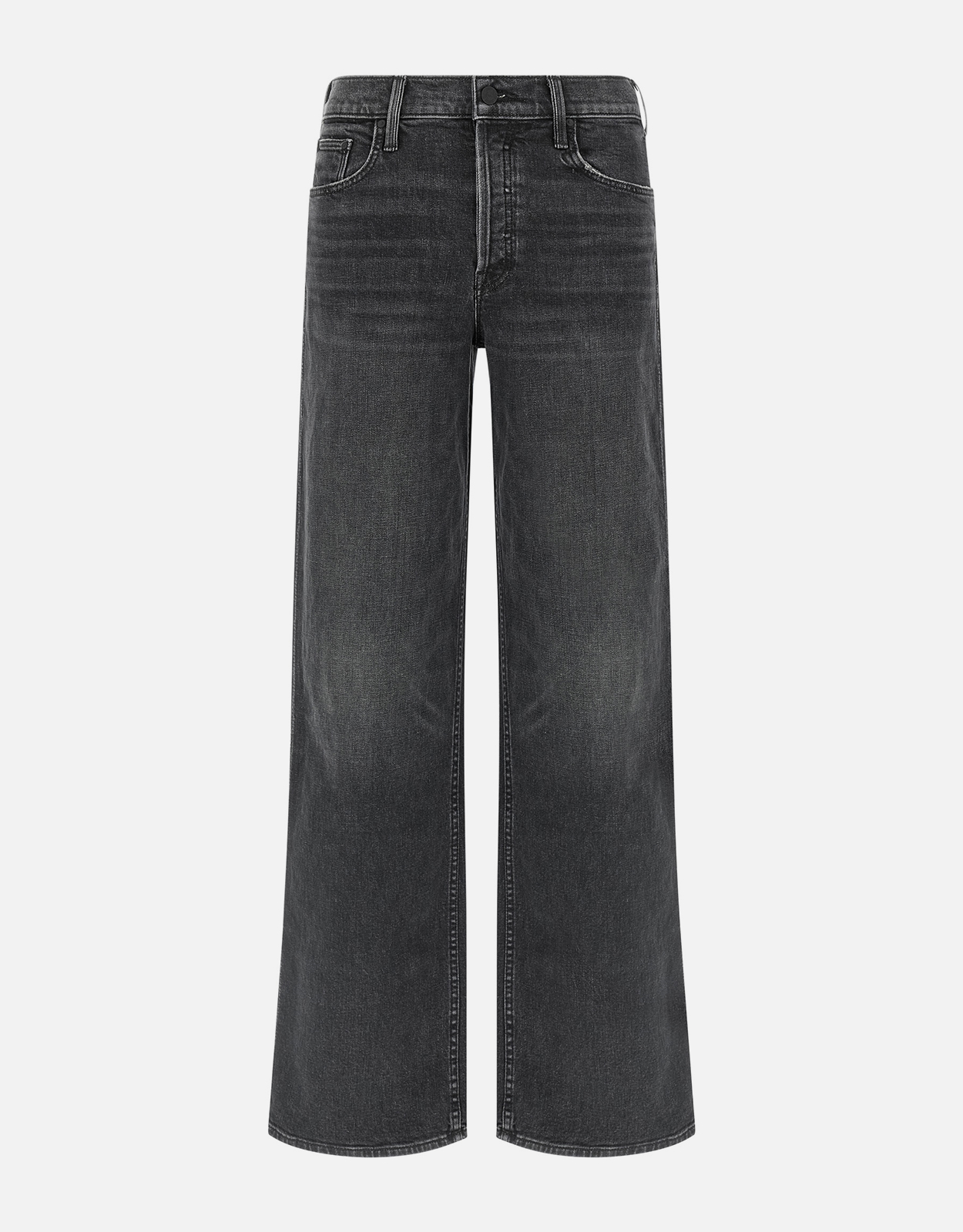 Mother The Smoothie Sneak Stonewashed Cotton High Waist Wide Straight Leg Jeans