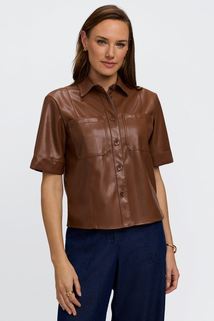 Demi Vegan Leather Elbow Sleeve Shirt Jacket