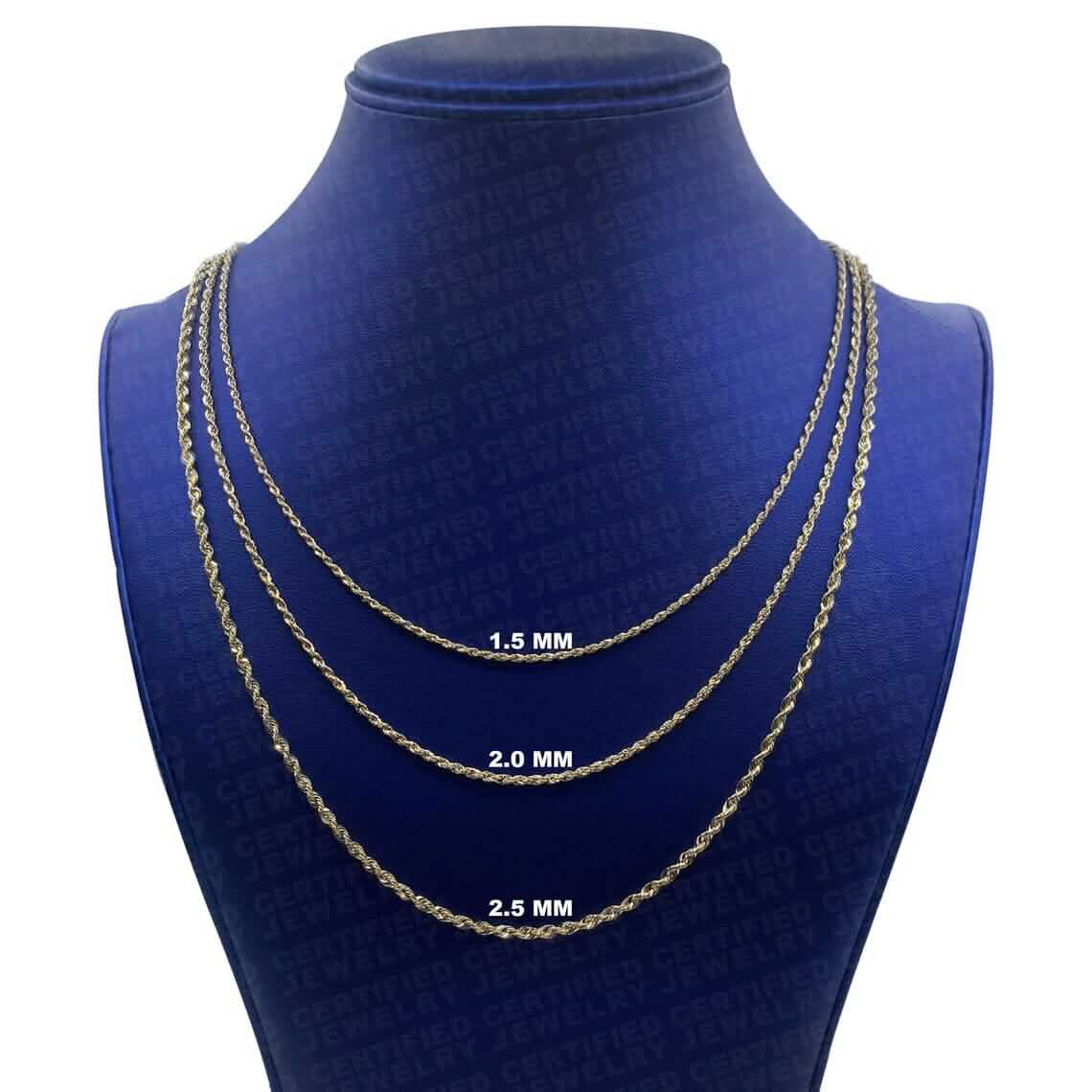 K Yellow Gold Rope Diamond Cut Chain Necklace - mm "