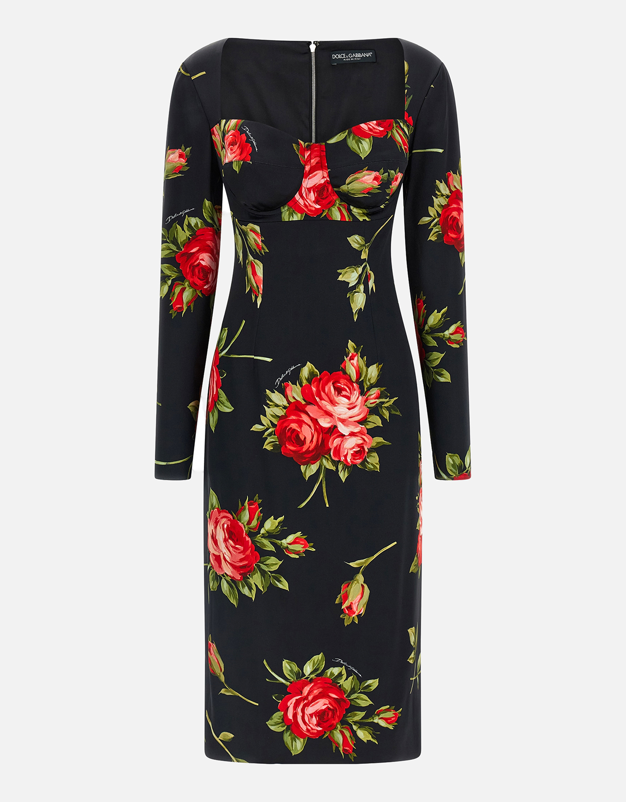 Dolce & Gabbana Rose Bouquet-Print Satin Sheath Dress - IT