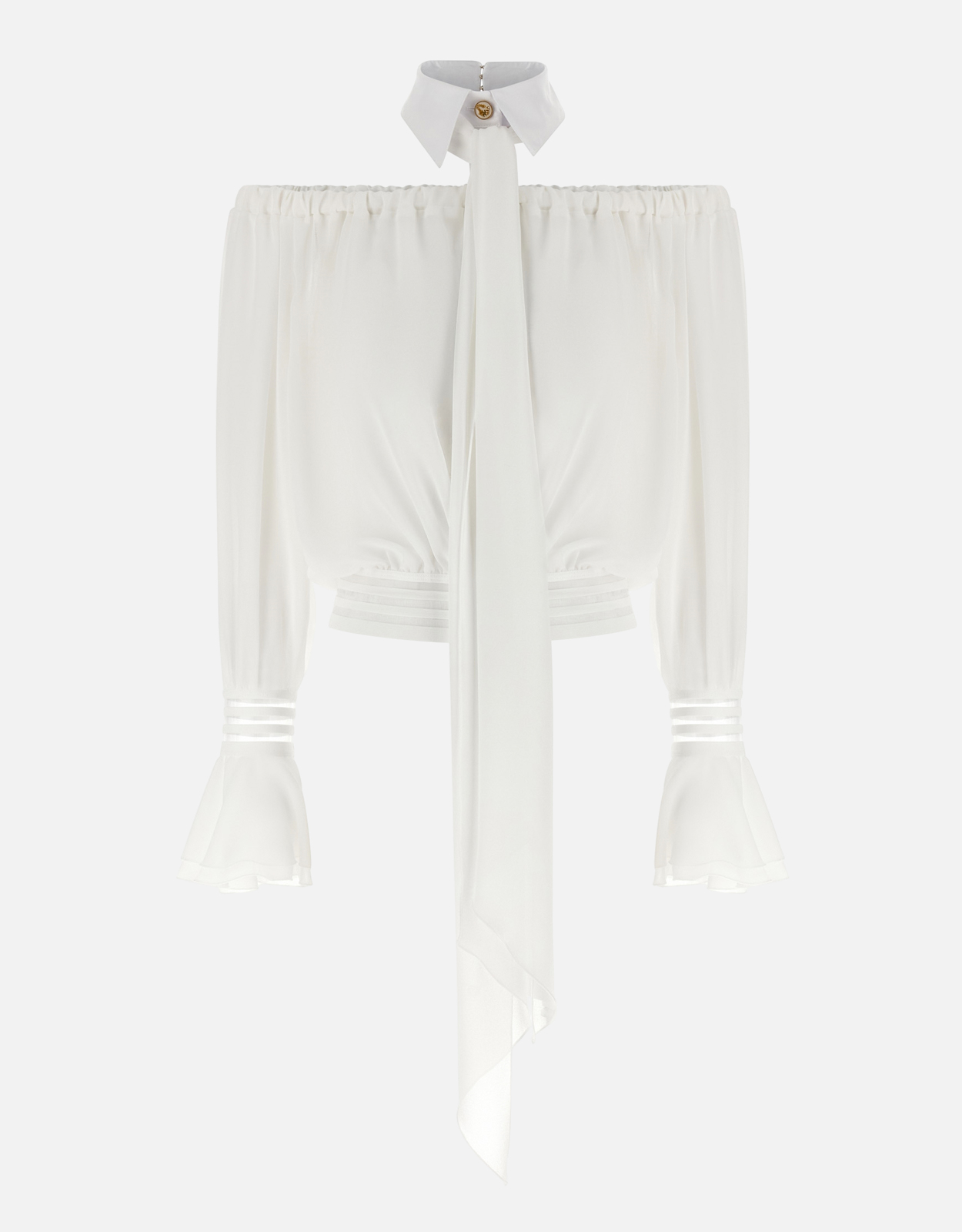Elisabetta Franchi Shirt Collar Semi-Transparent Crop Blouse - IT