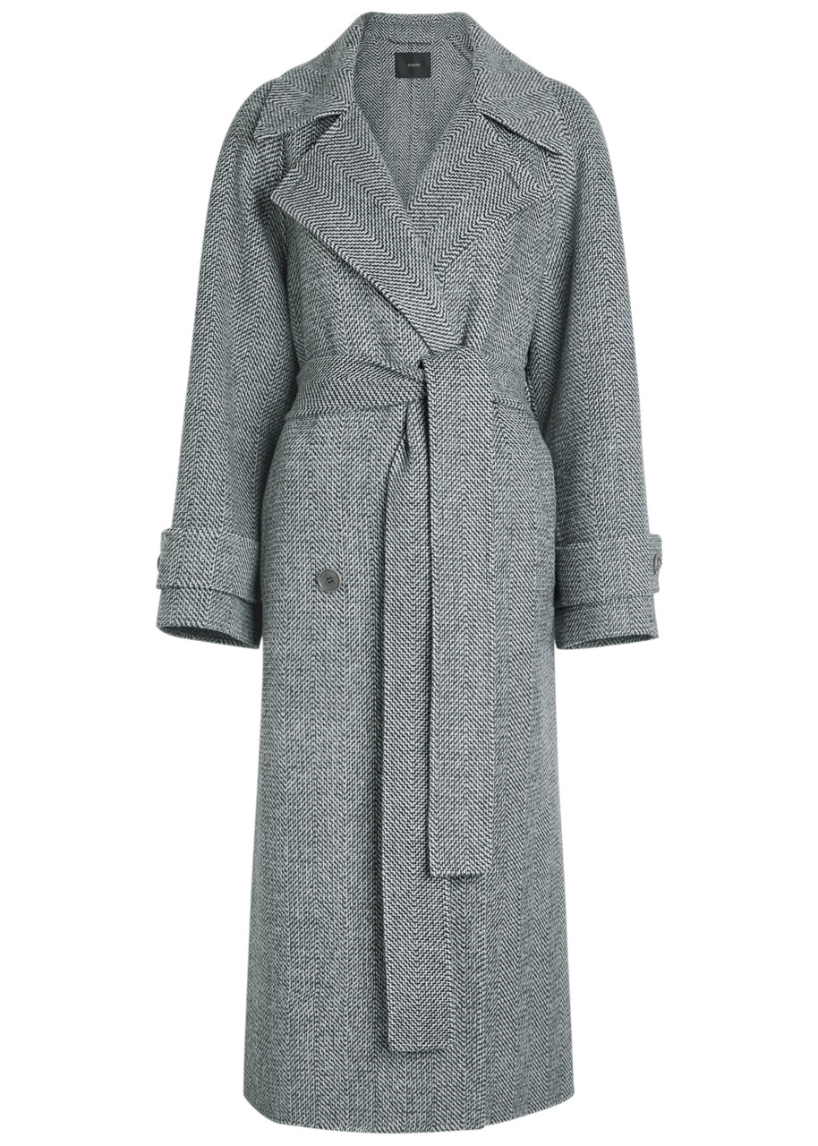 Joseph Navarre Grey Herringbone Women's Designer Wool Coat