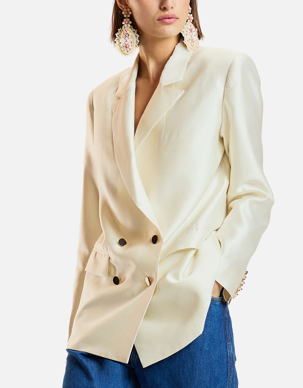 Cynthia Rowley Silk Wool Double Breasted Blazer