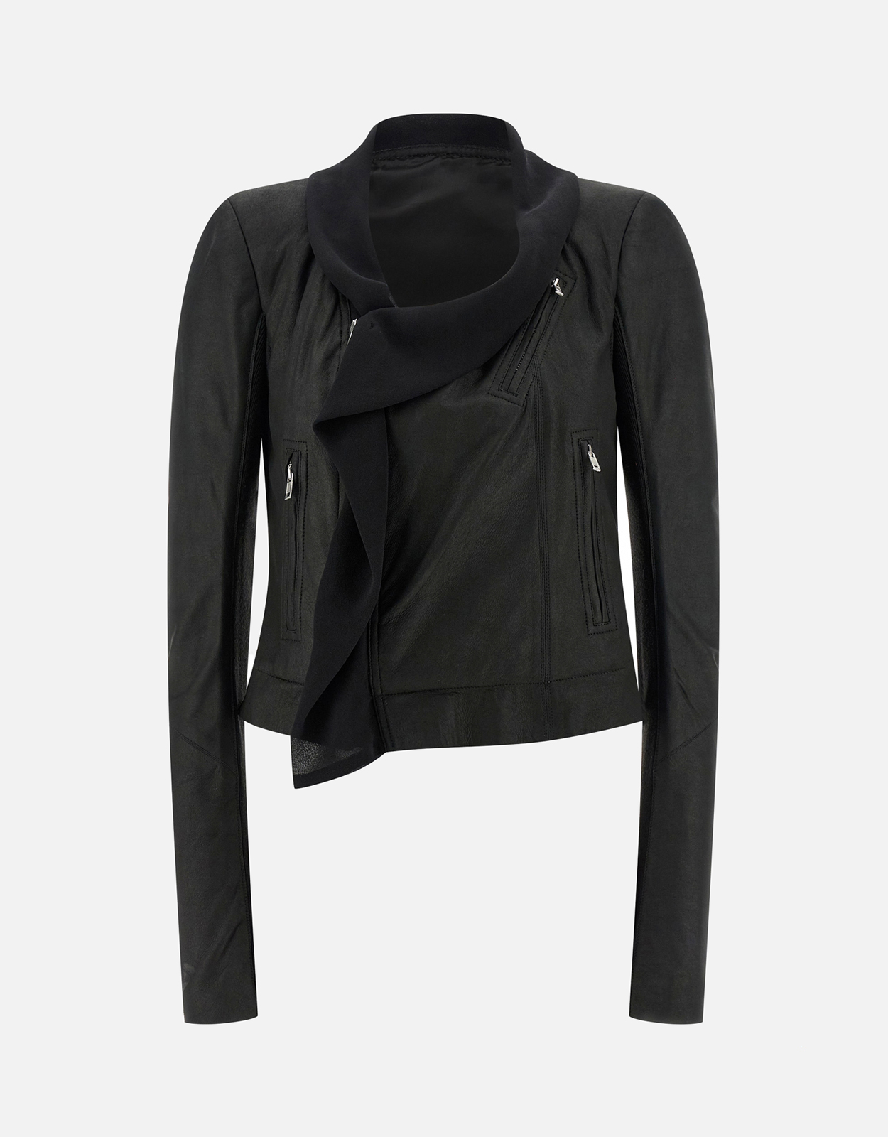 Rick Owens Scarf Biker Lambskin Cropped Lined Shawl Collar Jacket - IT