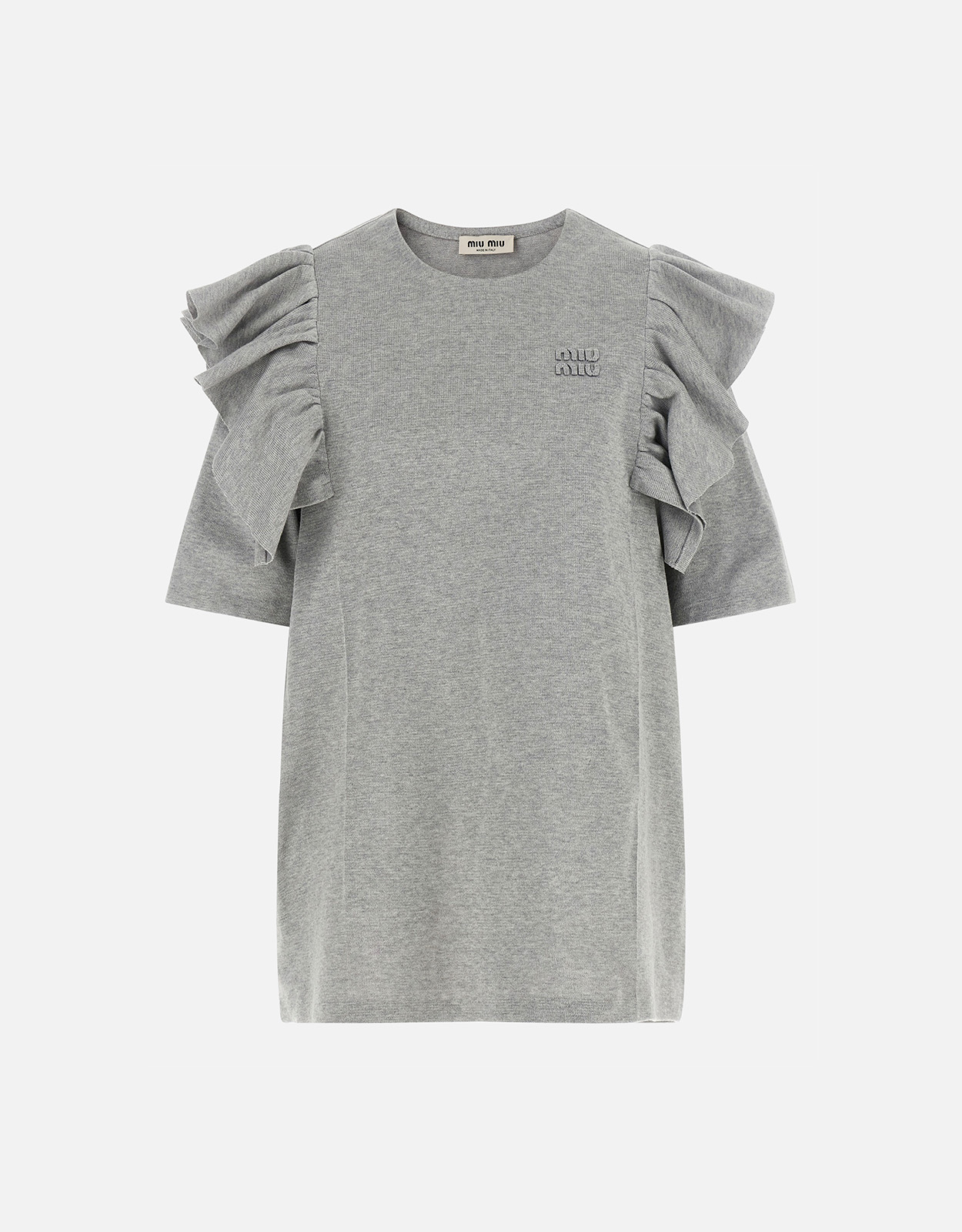 Miu Miu Cotton Crew Neck Ruffle Dress - IT