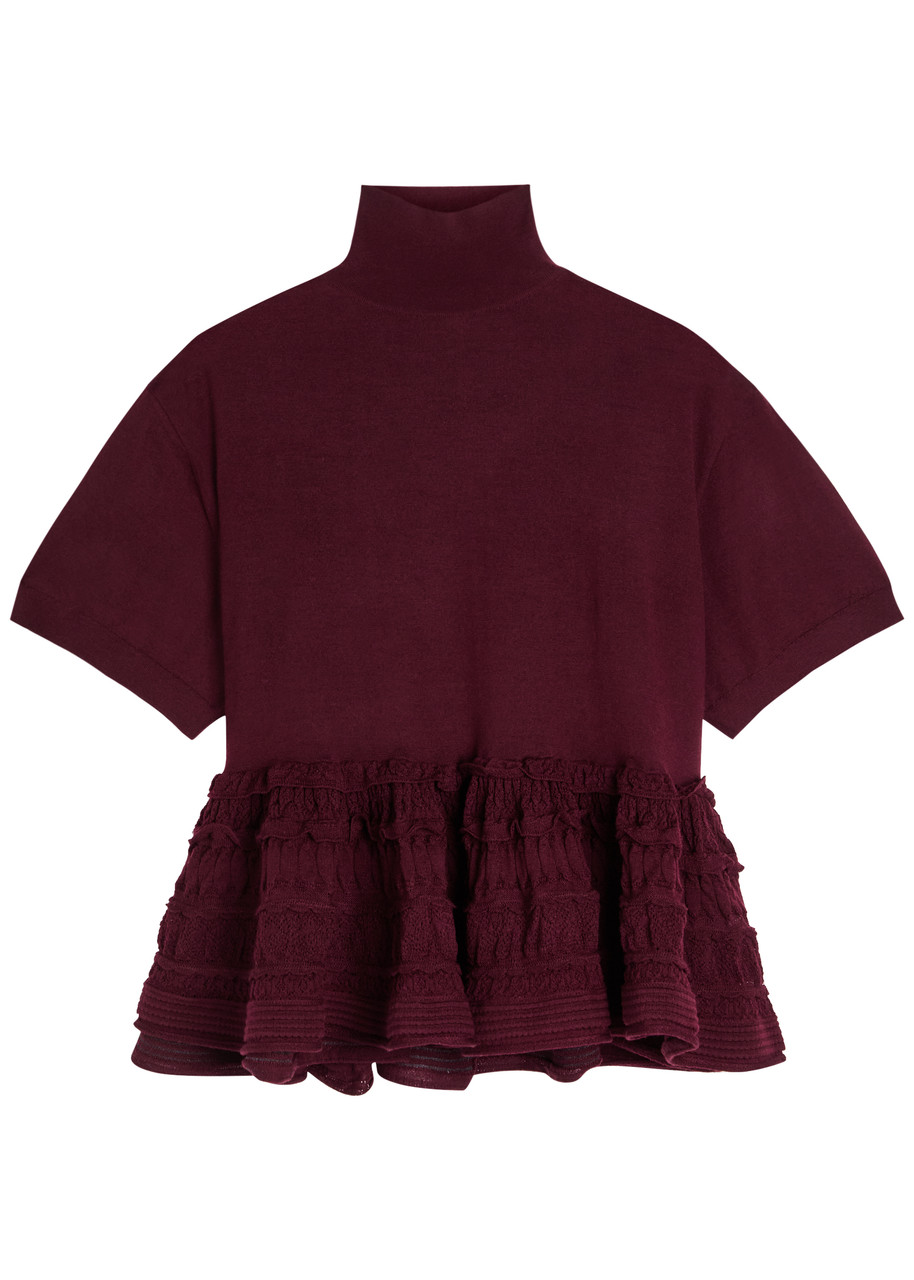 Alaa Peplum Wool top - Burgundy - S