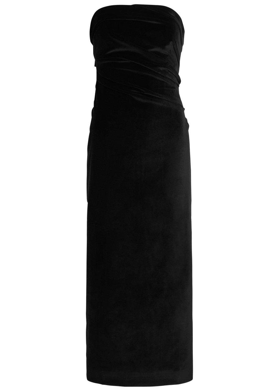 Tove Sabella Draped Velvet Midi Dress - Black - S