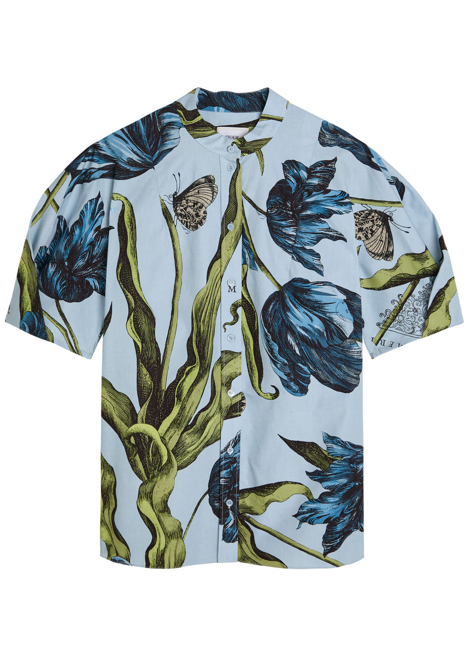 Erdem Printed Cotton-poplin Blouse - Blue -