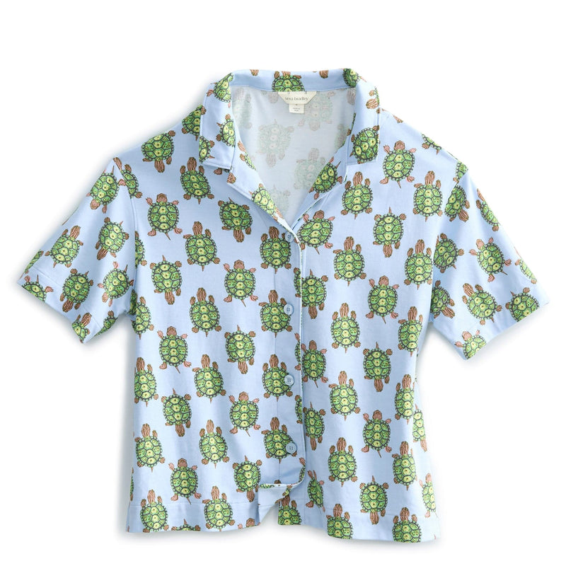 Vera Bradley Short-Sleeved Button-Down Pajama Top Women in Slow Dance Blue